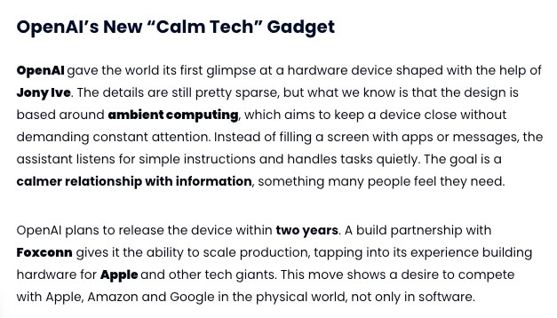 OpenAI推出“Calm Tech”硬件设备 发力消费电子新赛道