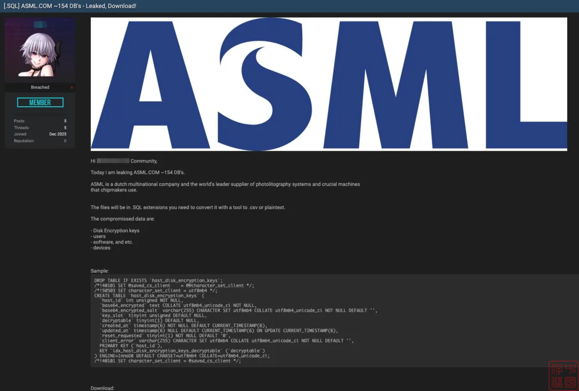ASML官方否认被黑客入侵并泄露数据
